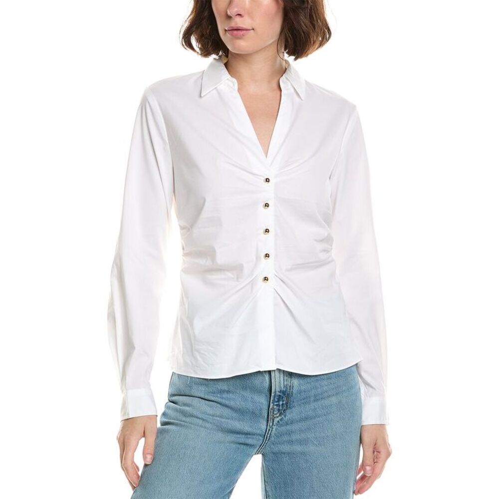 T Tahari Womens Collared Woven Shirt, White
